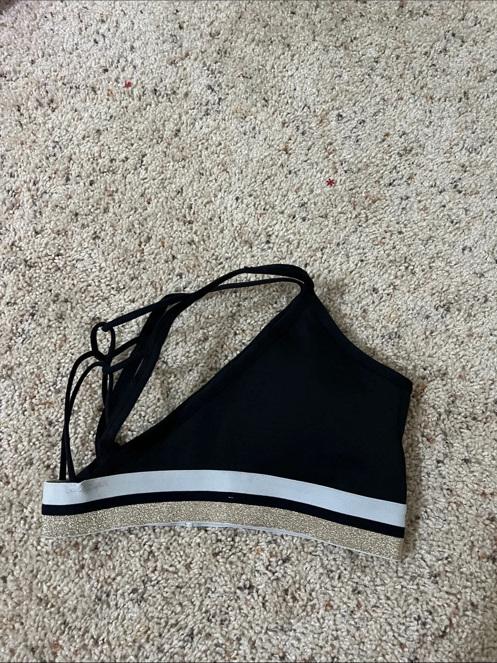 Nike Black Sports Bra with White and Gold Accent Band